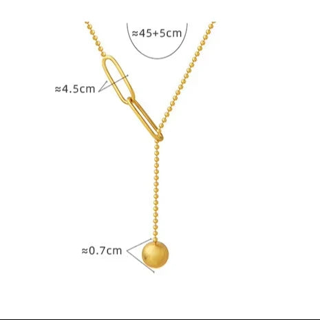 HOVANCI Gold Plating Stainless Steel Tassel Small Round Ball Bead Pendant Y Lariat Paper Clip Splicing Necklace Choker for Women