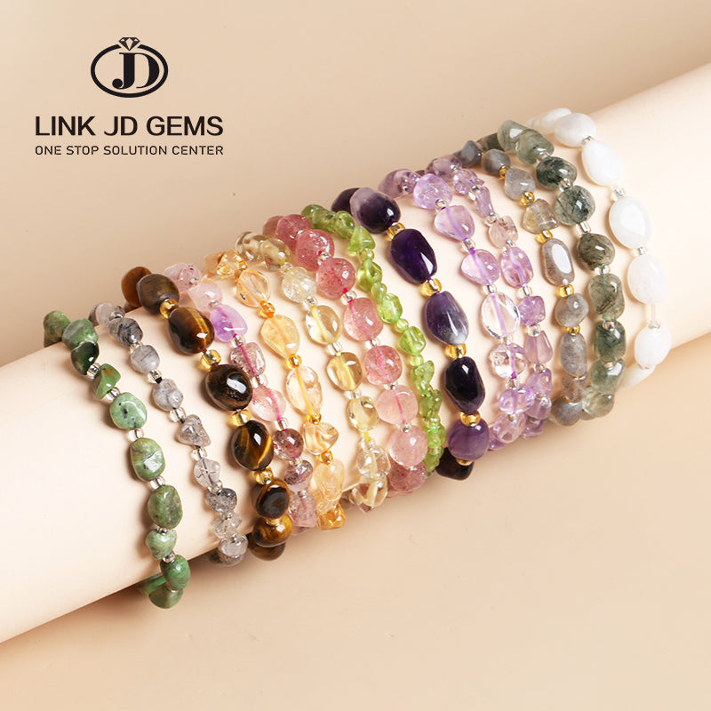 JD Wholesale Multicolor Irregular Gravel Natural Gemstone Bracelet Stretch Beads Amethyst Rose Crystal Quartz Chakras Bracelets
