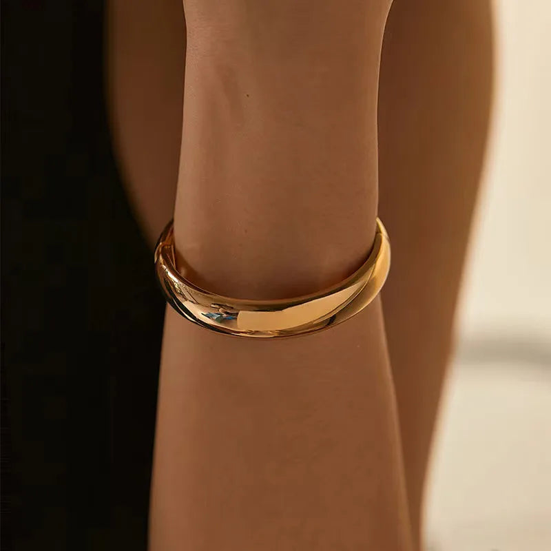 4 6 8mm Simple Dome Bank Bracelet Collier Inoxydables Designer Stainless Steel Gold Fine Bracelets Bangles for Women
