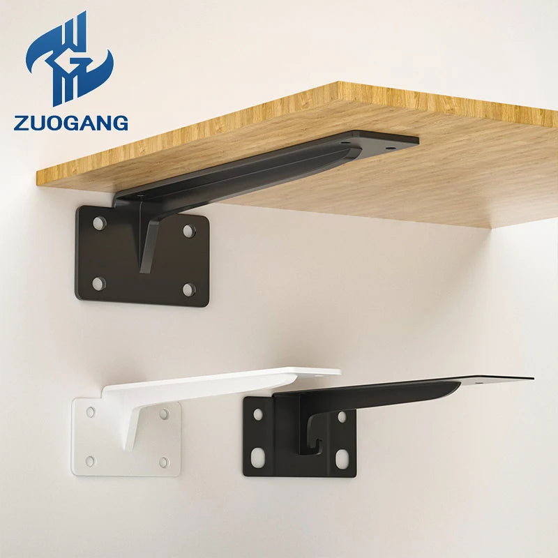 Zuogang 2 PCS 6 Inch to 24 Inch Wholesale square Bottom Dome Hidden L Bracket Black Floating Heavy Duty Shelf Bracket