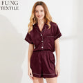FUNG 3034 Two Piece Set Satin Pijama Solid Summer Nightwear Pyjama Plus Size Women's Sleepwear Short Knee Thermal Breathable