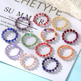 Natural Crystal Stone Beaded Ring Gemstone Bead Ring for Women Girls