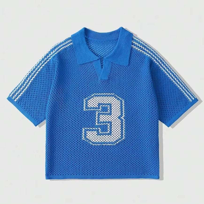 Custom Design Logo Casual Logo Fashion Short Sleeve Cotton Knitwear Crochet Knitted FootBall Jerseys  Men Polo Shirts