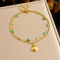 Stainless Steel Non Tarnish Double Layer Chain Beach Anklet 18k Gold Plated Natural Stone Shell Charm Anklet for Women