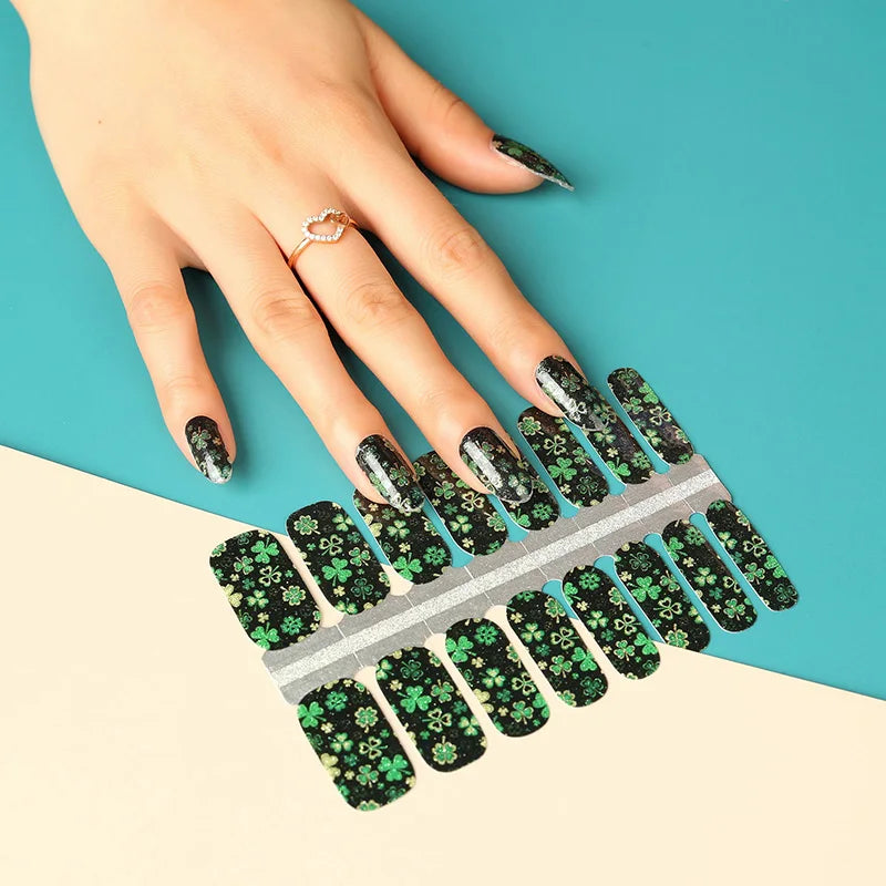 Huizi St Patrick Day Designs Wholesale Full Cover Nail Polish Stickers for Women