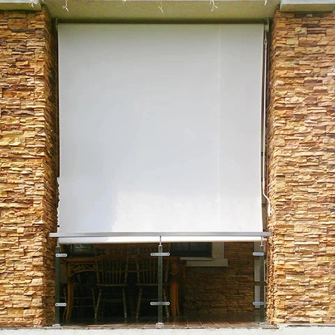 Outdoor Vertical Roller Blind Aluminum Frame Windproof Fireproof UV Protection Wire-guide Sunshade Roller Screen