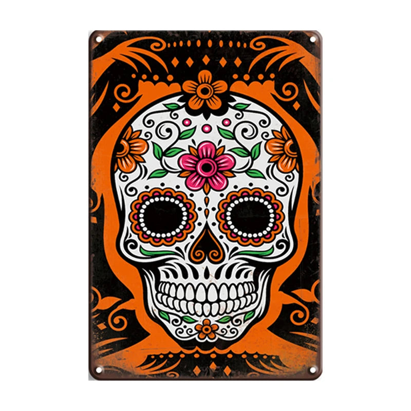 Mexico Day of the Dead Vintage Plaque Sugar Reteo Poster Iron Painting Wall Sticker Metal Plate Tin Signs Mexican Culture
