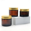 60ml 2 oz Glass Amber Round Straight-Sided Jar W/ 53-400 Gold Metal Aluminium Lid