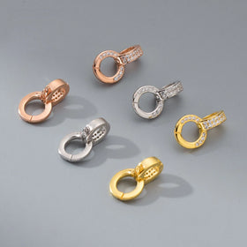 Personalized 925 Sterling Silver CZ Zircon Double Round Hoop Clasp for Jewelry Making Accessories Supplies