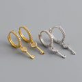 Trendy Girls Statement Earrings Sterling Silver Jewelry Modern Gold Huggie CZ Dangle Charm Key Earrings