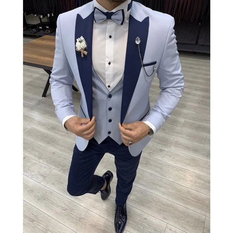Latest Design Wedding 3 Pieces Men Suits Costume Homme Mariage Groom Prom Blazer Masculino Terno Tuxedo Jacket+Pant+Vest