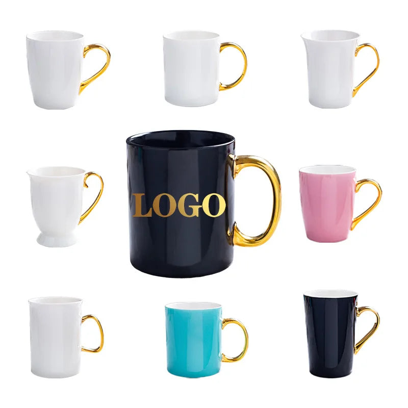Custom Hot Sale  Coffee Mugs Sublimation Hand Painted Gold White Bone China Ceramic Mug with Logo
