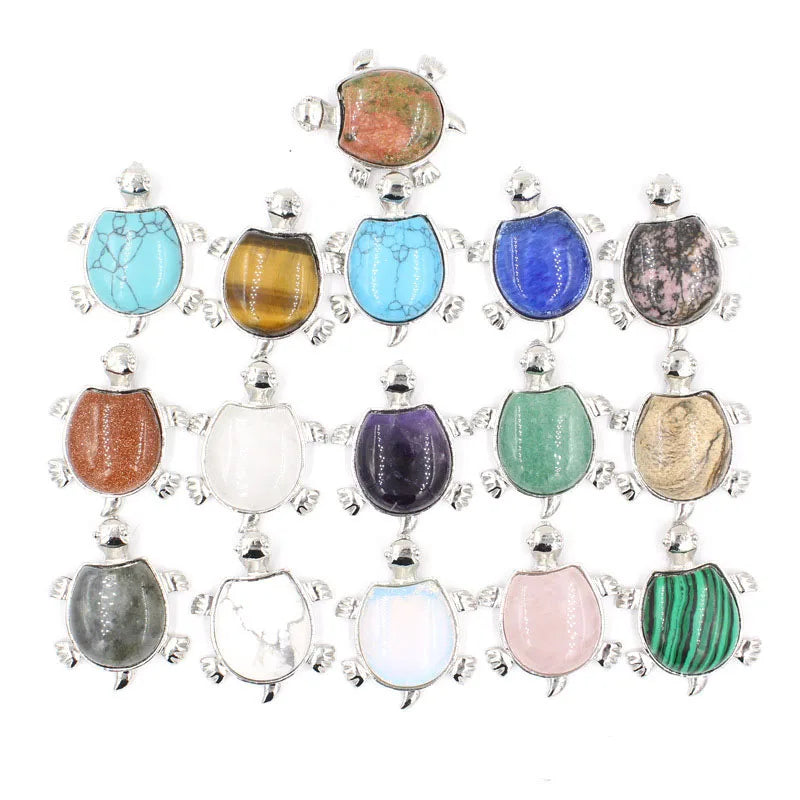 Fashion Gemstone Jewelry Creativity Natural Stone tiger Eye Green Aventurine Crystal Tortoise Animal Pendant Necklace