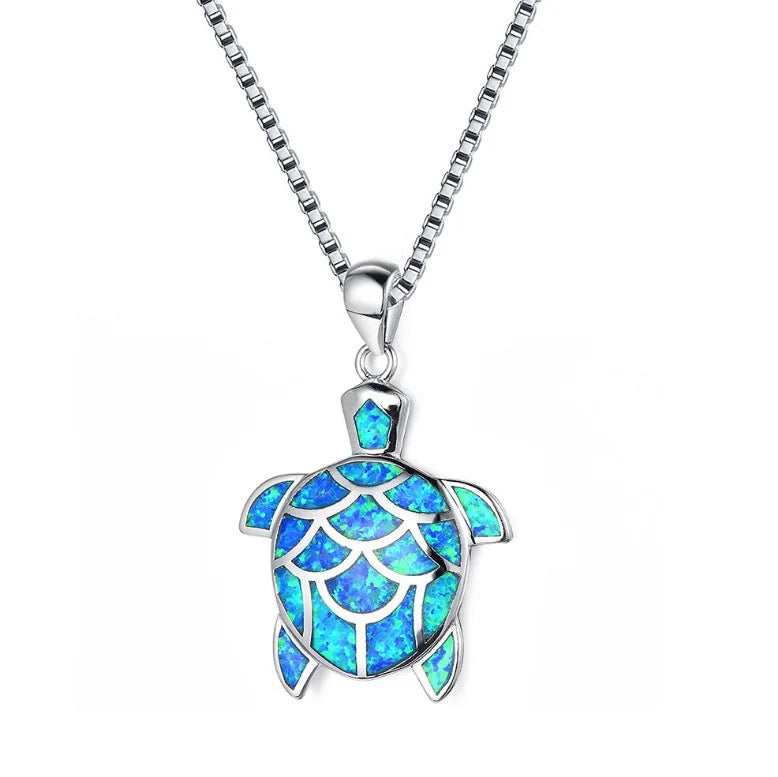 925 Silver Sea Turtle Pendant Necklace Religious Style Opal Drip Gold & Rhodium Plated Popular Gift Item with Number Pattern