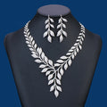 Romantic Luxury Zirconia Leaf Flower Necklace Earrings Set Stunning Jewelry for Women's Wedding Bridal Party Anniversary