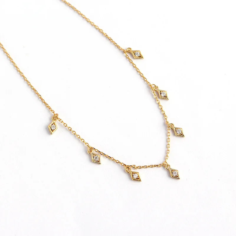 Rainbowking S925 Silver Tassel Rhombus Zirconia Pendant Necklace Female Europe and America Ins Wind Fashion Collarbone Chain