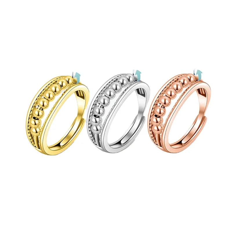Daidan Ring Gold Plated Multilayer Anti Stress 8 Beads S925 Sterling Silver Spinning Ring
