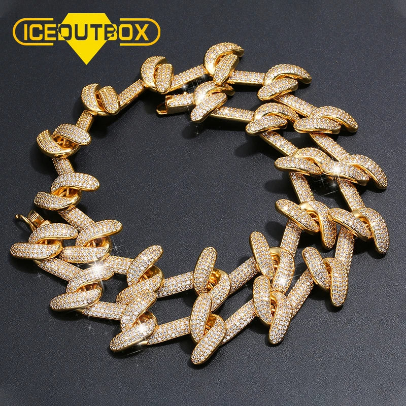 Special Design Fashion Boy Jewelry 20mm Real 18K Solid Gold Plated Hook Iced Out Cuban Link Chain for Men