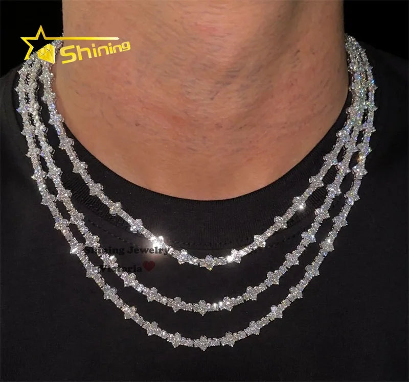 New Arrival 925 Sterling Silver Iced Out White Gold Pass Diamond Tester Rapper Jewelry 3MM Moissanite Cross Tennis Chain