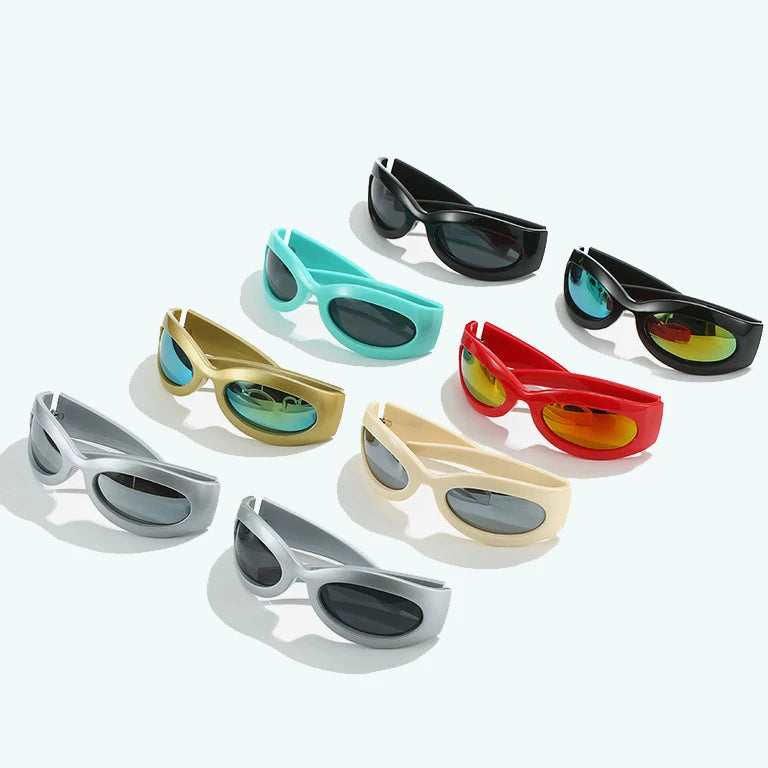 DL Glasses 2023 Outdoor Y2K Futuristic Sports Sunglasses Oval Mirror Lens PC Frame Acrylic Lenses UV400 Protection Red Blue