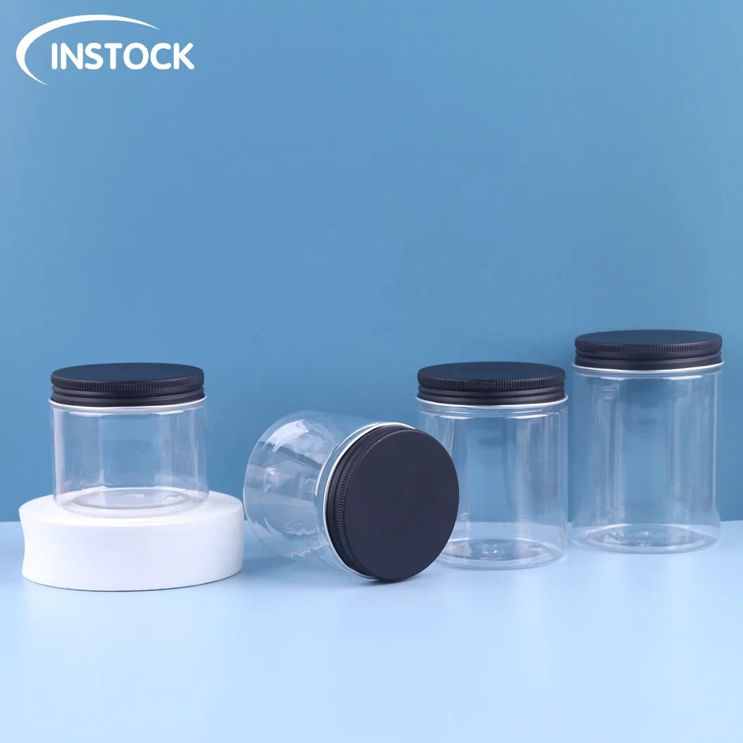 Instock Kitchen Canisters 50/80/100/120/150/180/200/250/300/400/500ml Round Clear PET Plastic Jar with Lids Wide-mouth Bottle