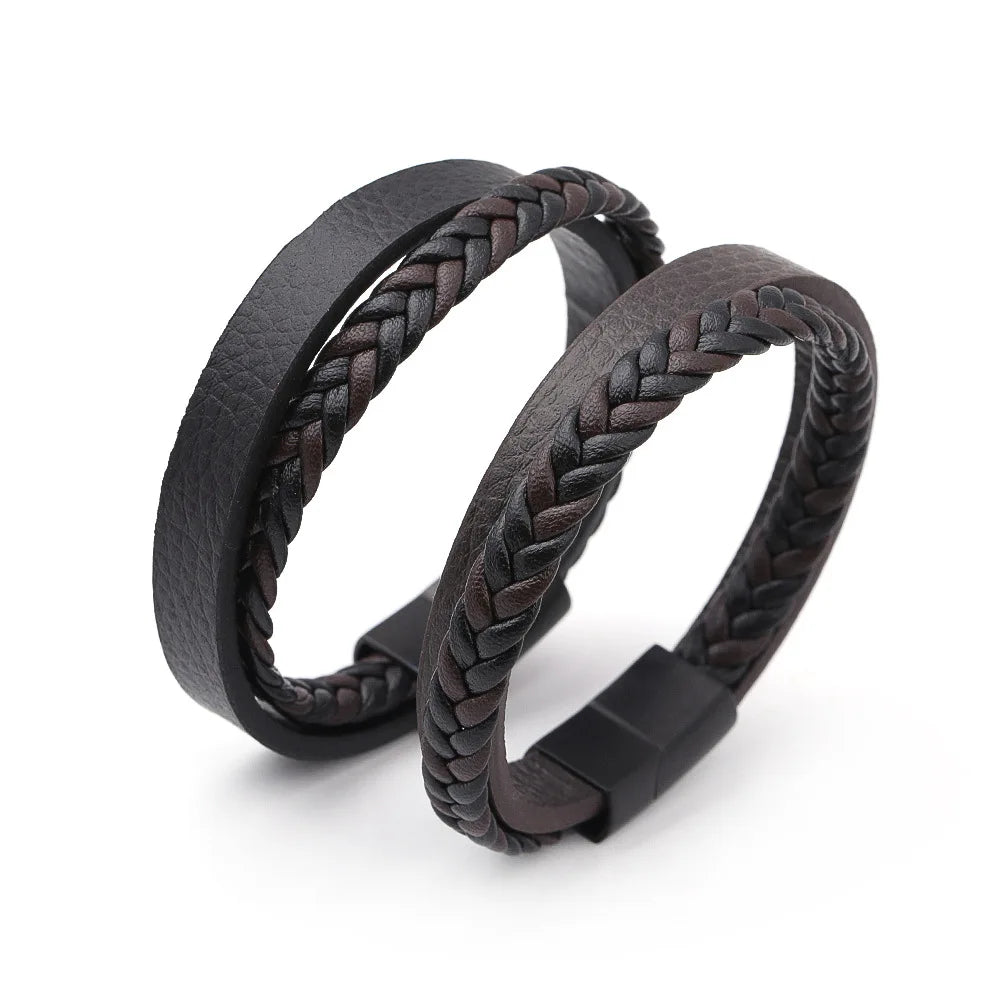 New Design Stainless Steel Clasp Real Genuine Leather Bracelet Jewelry for Men
