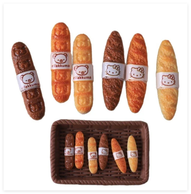 Resin Doll Realistic Food Items Miniatures Cartoon Morning Tea Food  Restaurant Sweet baguette Bread Flatback Cabochon for Diy
