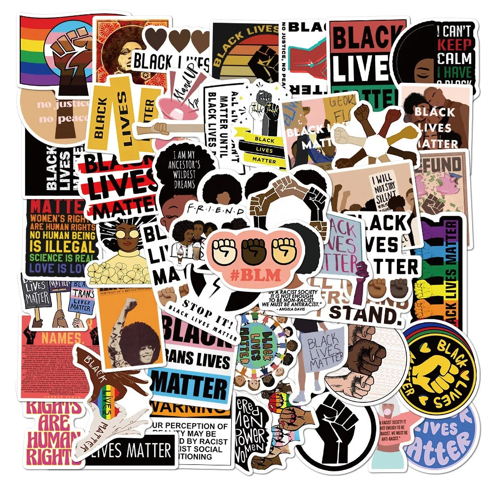 50Pcs Various Black Lives Matter Peace Washi Label For Waterproof Vinyl Fridge Bottle Luggage Phone Custom Stickers