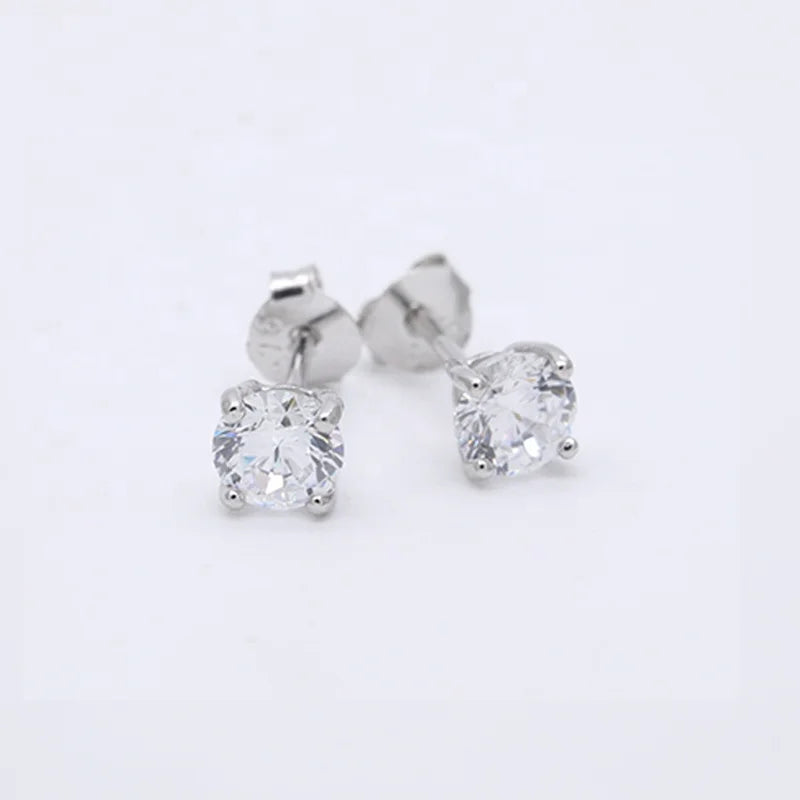 Hot Sale Cubic Zirconia Stud Earrings S925 Sterling Silver Prong Set Cobblestone Stud Earrings 3mm to 5mm