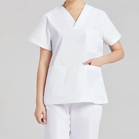 Women's Medical Uniform Set 4 Way Stretch Fabric V-Neck Top Shirts Drawstring Elastic Waist Pants Nursing Home