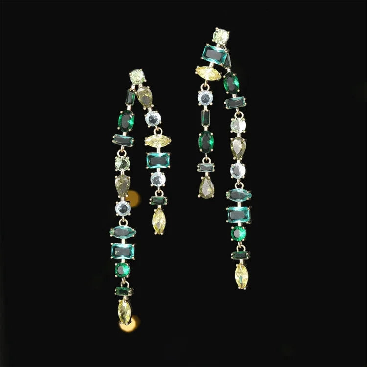 Wholesale Fashion Handmade Colorful Cubic Zircon Diamond Elegant Statement Large Drop Tassel Earrings for Women