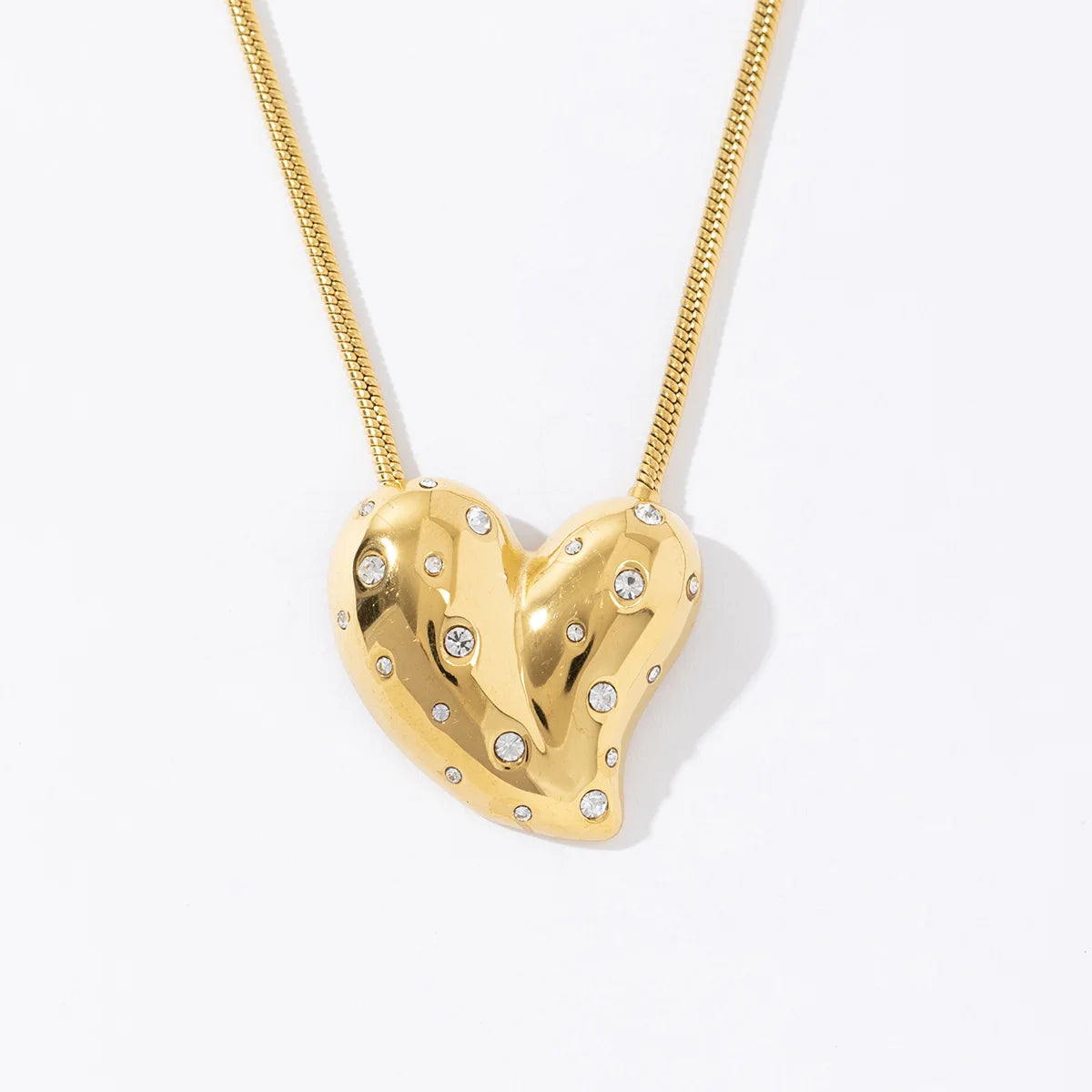New Arrival Chunky 18k Gold Plated Stainless Steel White Zircon Heart Pendant Necklace