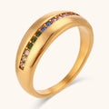 Dingran China Factory Wholesale 18K Gold Plated Stainless Steel Waterproof Rings Princess Cut Zircon Minimalist Colorful Jewelry