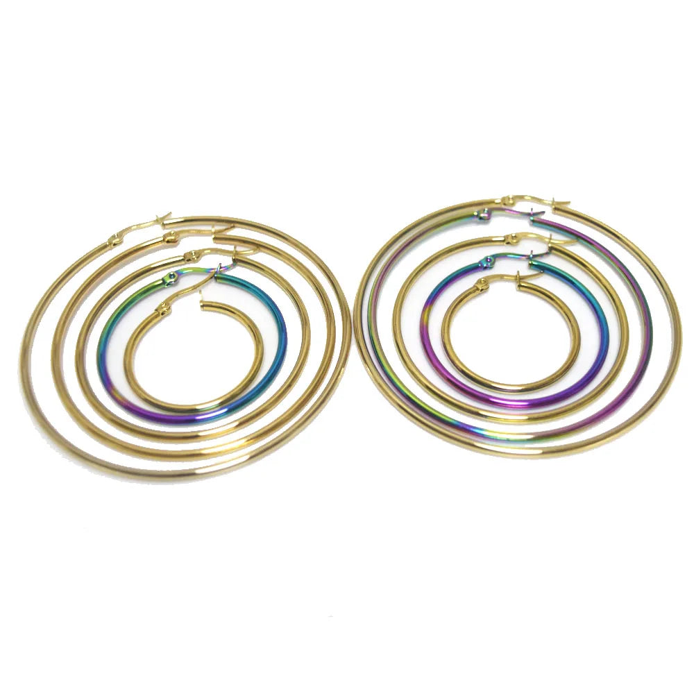 Wholesale Non Tarnish Stainless Steel 2mm Thick Geometric Big Hoop Dangle Earring Hoops Jewelry Unisex Women Men