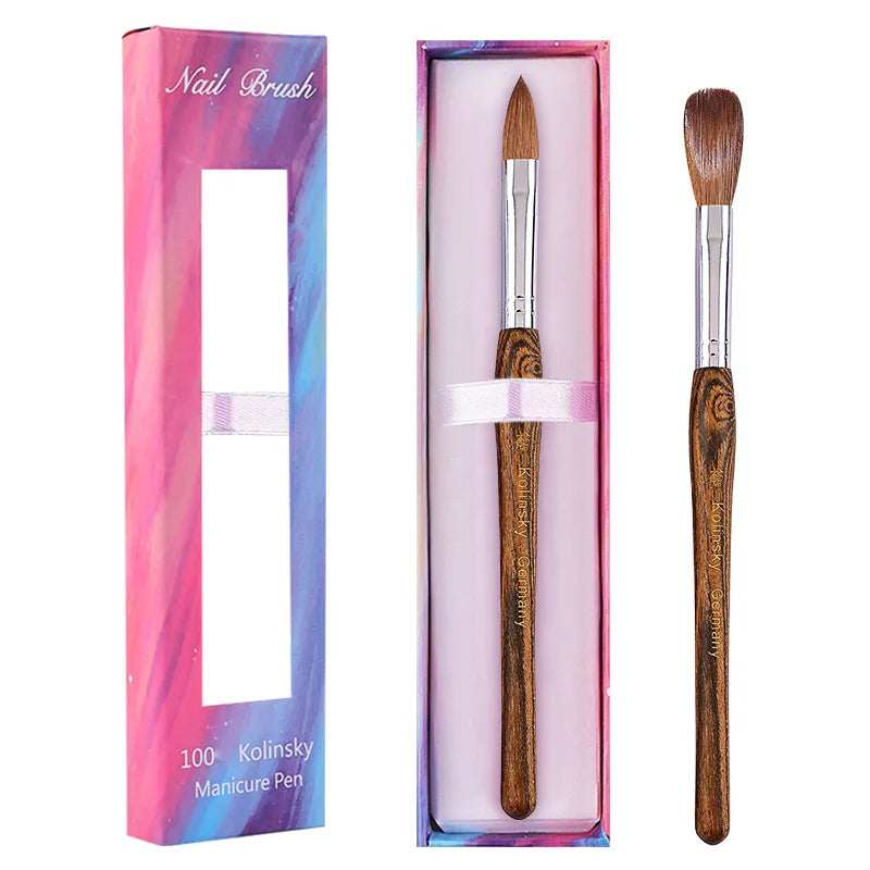 Professional Custom Logo 100% Kolinsky Acrylic Gel Nail Art Brush Wood Handle Customizable Colors Wholesale