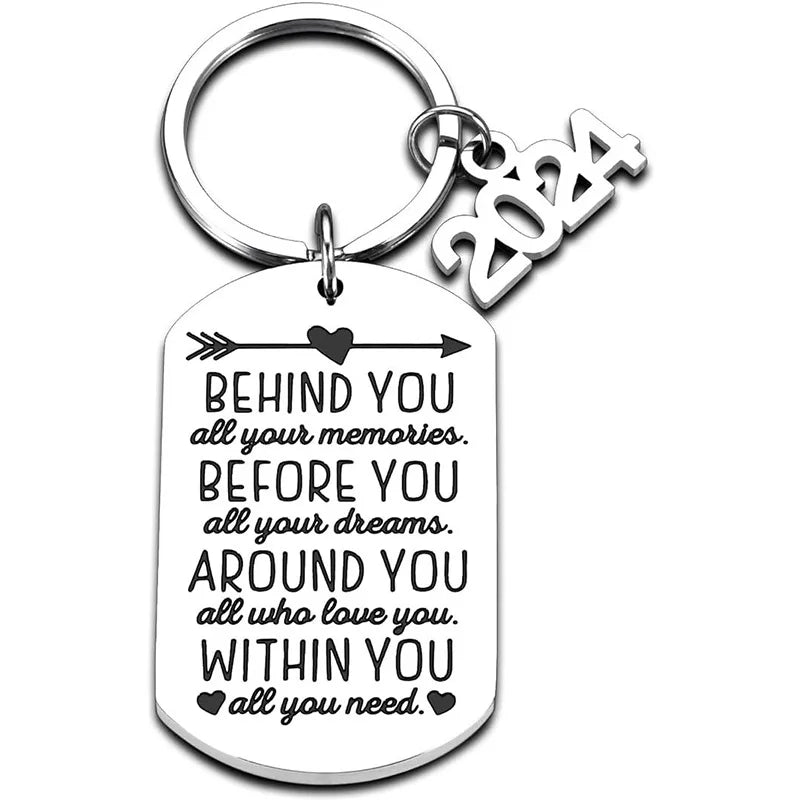 Inspirational Keychain Graduation Gift for Her Him College Boy Girl Behind You All Your Memories Key Ring Best Friend Key Chains