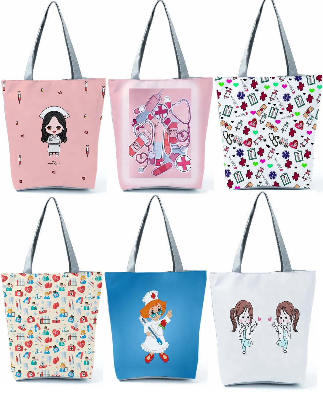 Wholesale Factory Custom Printed Logo Polyester Nursing Canvas Tote Bag Shopping Shoulder Bag With Zipper Nurse Gift