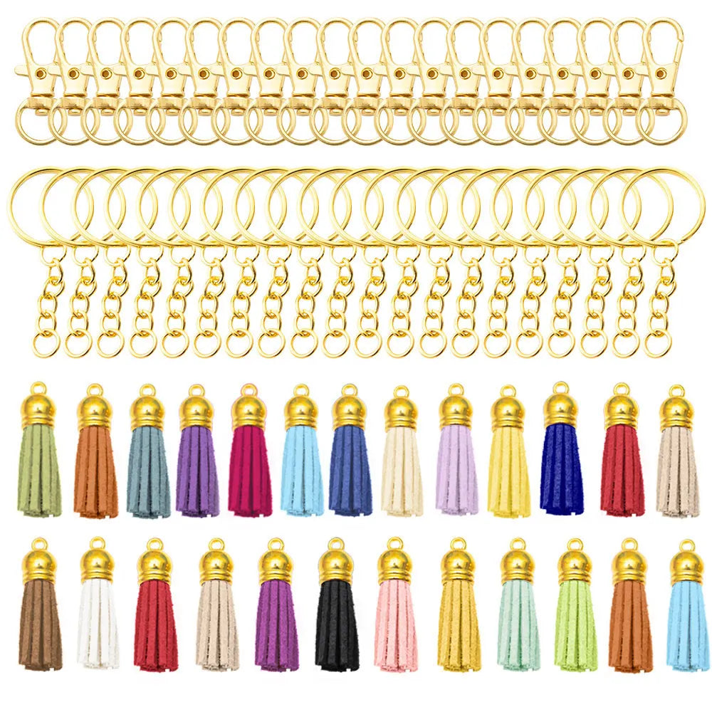 PZ001-002 Korean Velvet Tassel Keychain Set Cross-Borde DIY Handmade Metal Lanyard Spot Material Keychain Making Kit