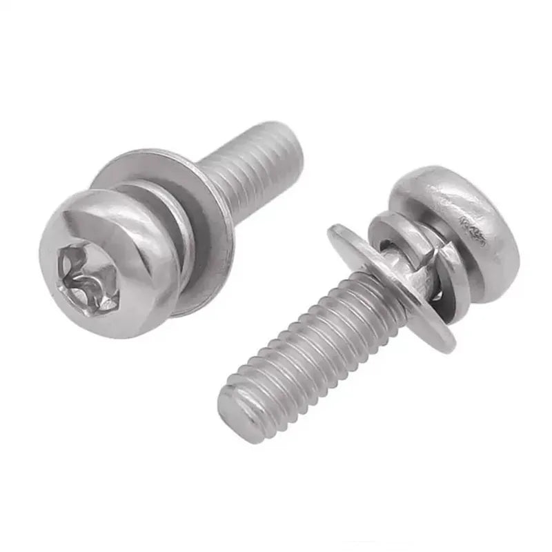 Customized M2 M2.5 M3 M4 M5 M6 70mm Stainless Steel Torx Round Head Sems Screw With Double Washer Three Combination Bolt