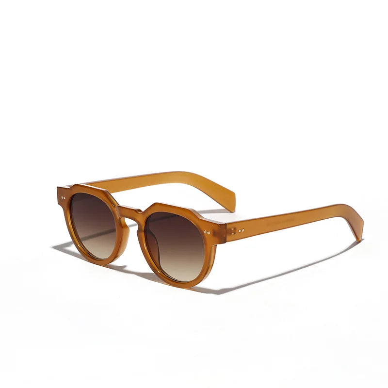 2025 Unisex Sunglasses with Round Frame Green and Blue Gradient Square Lenses Customizable Logo Rivet Polygon Design