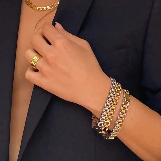 No MOQ Luxury Watch Strap Designer Fashion Chain 18k Gold Plated Stainless Steel Bracelet for Men and Women