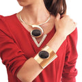 Unique Design Gold Plated Resin Beads Jewelry Sets Choker Necklace Statement Cuff Bangle Bracelet Fashion Accessories