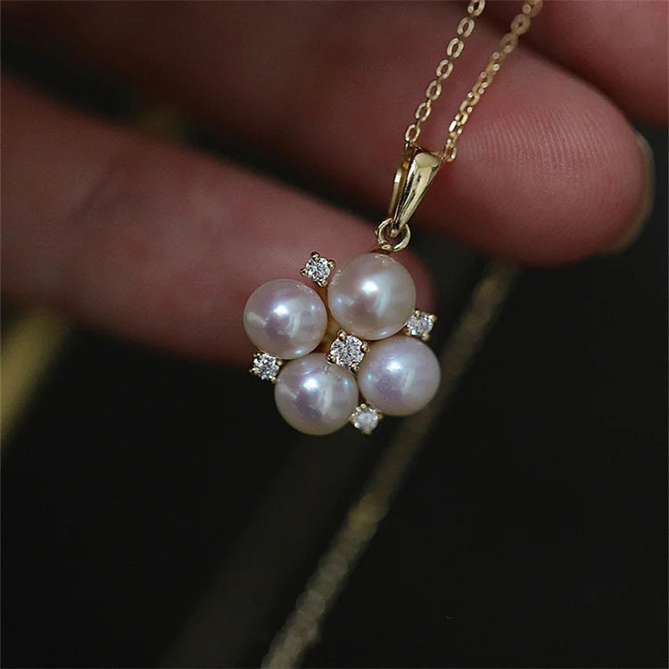 S925 Minimalist Jewelry Gold Plating Clover Pearls Pedant Necklace