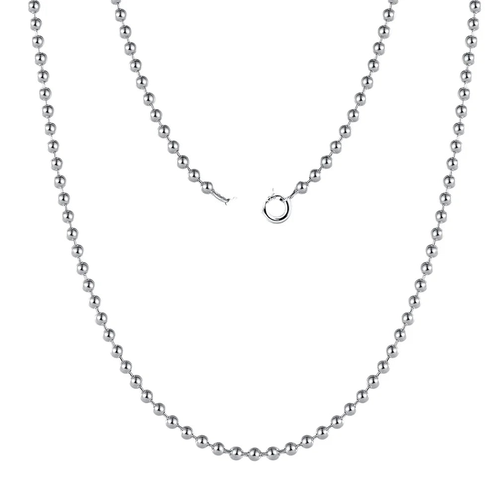 RINNTIN SC24 Solid 925 Sterling Silver 2MM 2.5MM Bead Ball Link Chain Necklace Beaded Ball Necklace for Men Women
