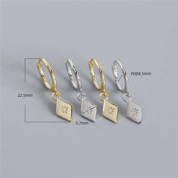 SP 2021 Luxury French Style S925 Sterling Silver Made Zirconia Rhombus Shape Hoop Earrings