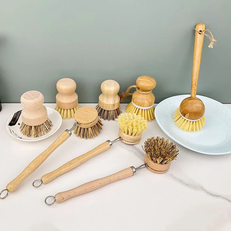 High Quality China's Factory Direct Supply Kitchen Cleaning Tools Good Quality Bamboo Wooden Sisal Bristle Pot Brush