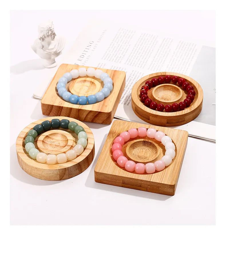 Bamboo Round square Jewellery Wooden Luxury  Display Jewelry Tray Bracelet Holder  Wood Round Bracelet Display Tray
