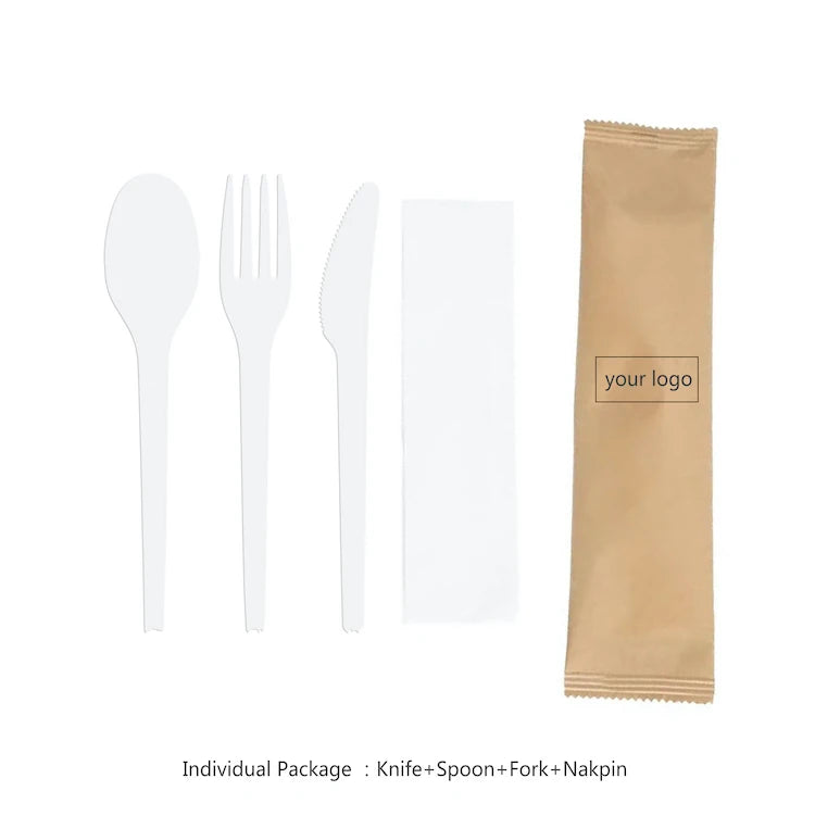 BioKing Disposable 100% Biodegradable and Compostable Fork Knife Spoon PLA Cutlery Set
