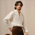 100% French Linen Breathable Shirt for Men in Spring and Summer Solid Italian Casual Windsor Collar Long Sleeved Men's Shirt