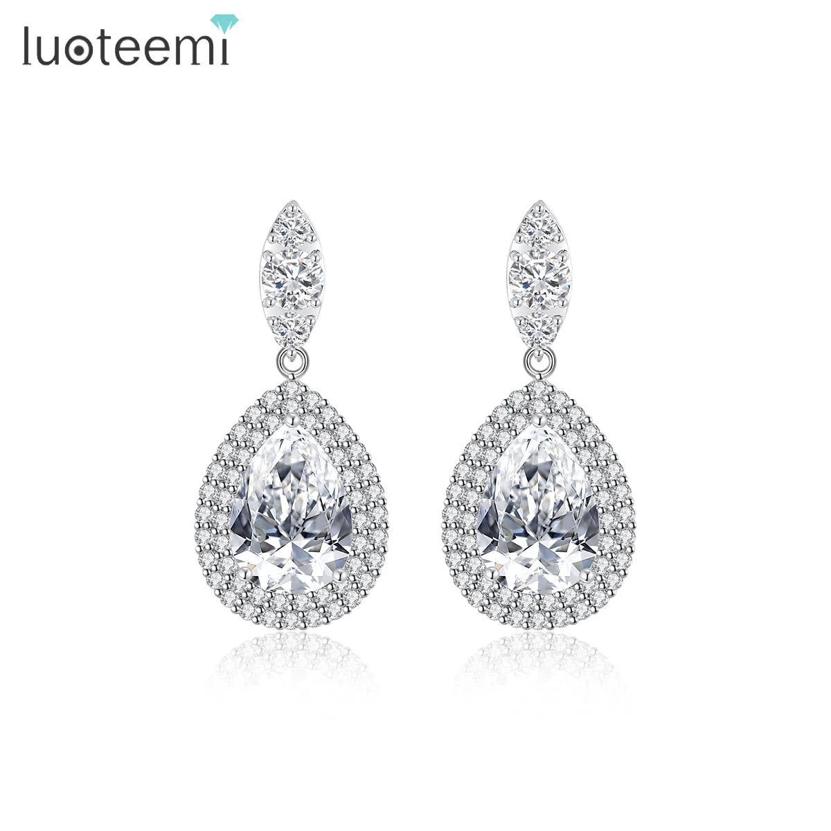 LUOTEEMI Classic Tear Drop 3A Cubic Zirconia Lady Party Jewelry Water Dop Fashion Bride Wedding Earrings